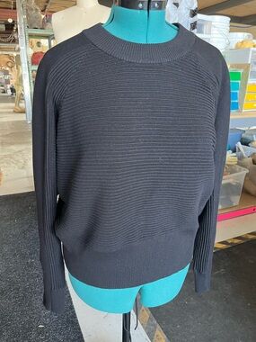 Black Ribbed Crewneck Sweater - Women's Classic Knit